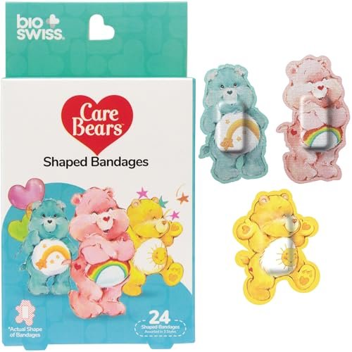 BioSwiss Care Bears Wundpflaster, klassische Care Bear-förmige selbstklebende Pflaster, latexfrei, steril, 24 Stück