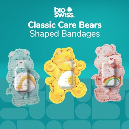 BioSwiss Care Bears Wundpflaster, klassische Care Bear-förmige selbstklebende Pflaster, latexfrei, steril, 24 Stück