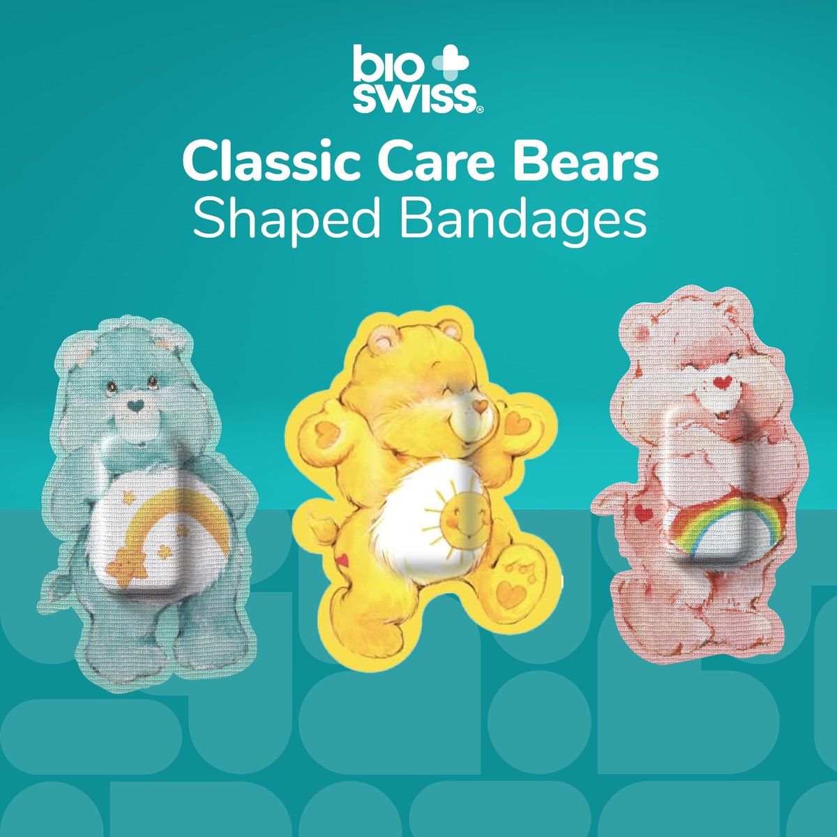 BioSwiss Care Bears Wundpflaster, klassische Care Bear-förmige selbstklebende Pflaster, latexfrei, steril, 24 Stück