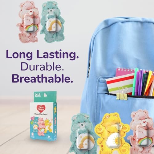 BioSwiss Care Bears Wundpflaster, klassische Care Bear-förmige selbstklebende Pflaster, latexfrei, steril, 24 Stück