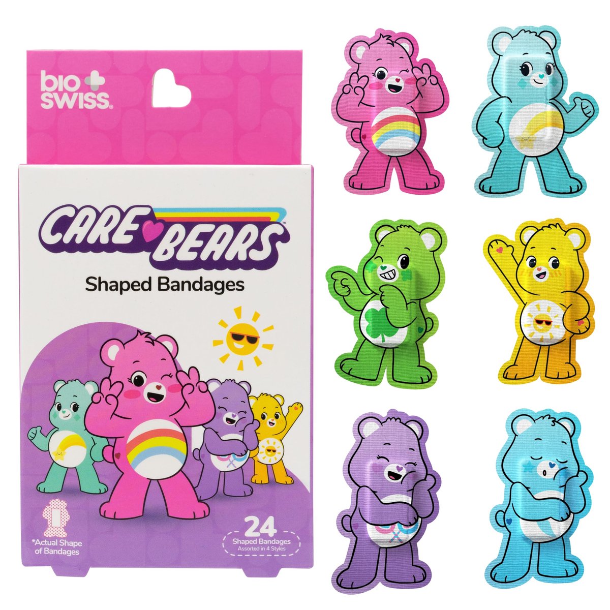 BioSwiss Care Bears Wundpflaster – 24 selbstklebende Care Bear Pflaster, latexfrei, steril, für Kinder