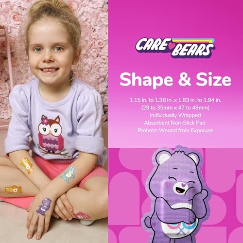 BioSwiss Care Bears Wundpflaster – 24 selbstklebende Care Bear Pflaster, latexfrei, steril, für Kinder