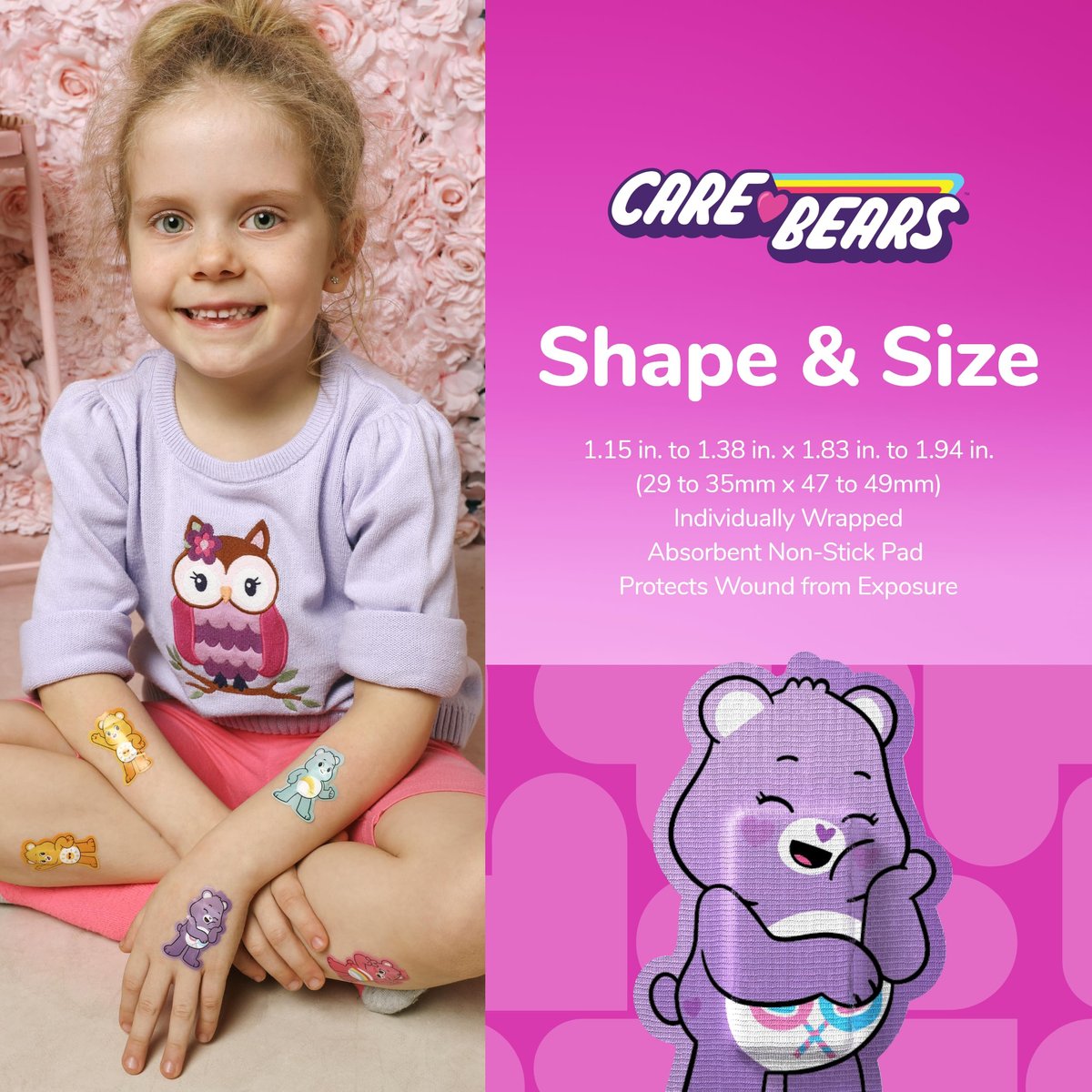 BioSwiss Care Bears Wundpflaster – 24 selbstklebende Care Bear Pflaster, latexfrei, steril, für Kinder