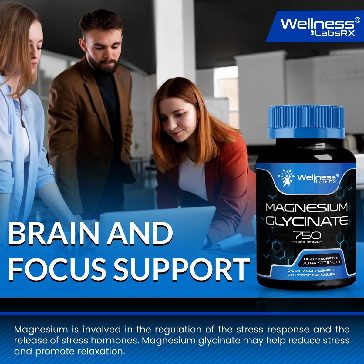 Magnesium Glycinat 750mg | Hochabsorbierendes cheliertes Calm Support für Frauen und Männer - Glicinato De Magnesio, Magnesiumchelat für Herzgesundheit, Schlafunterstützung - 120 Kapseln