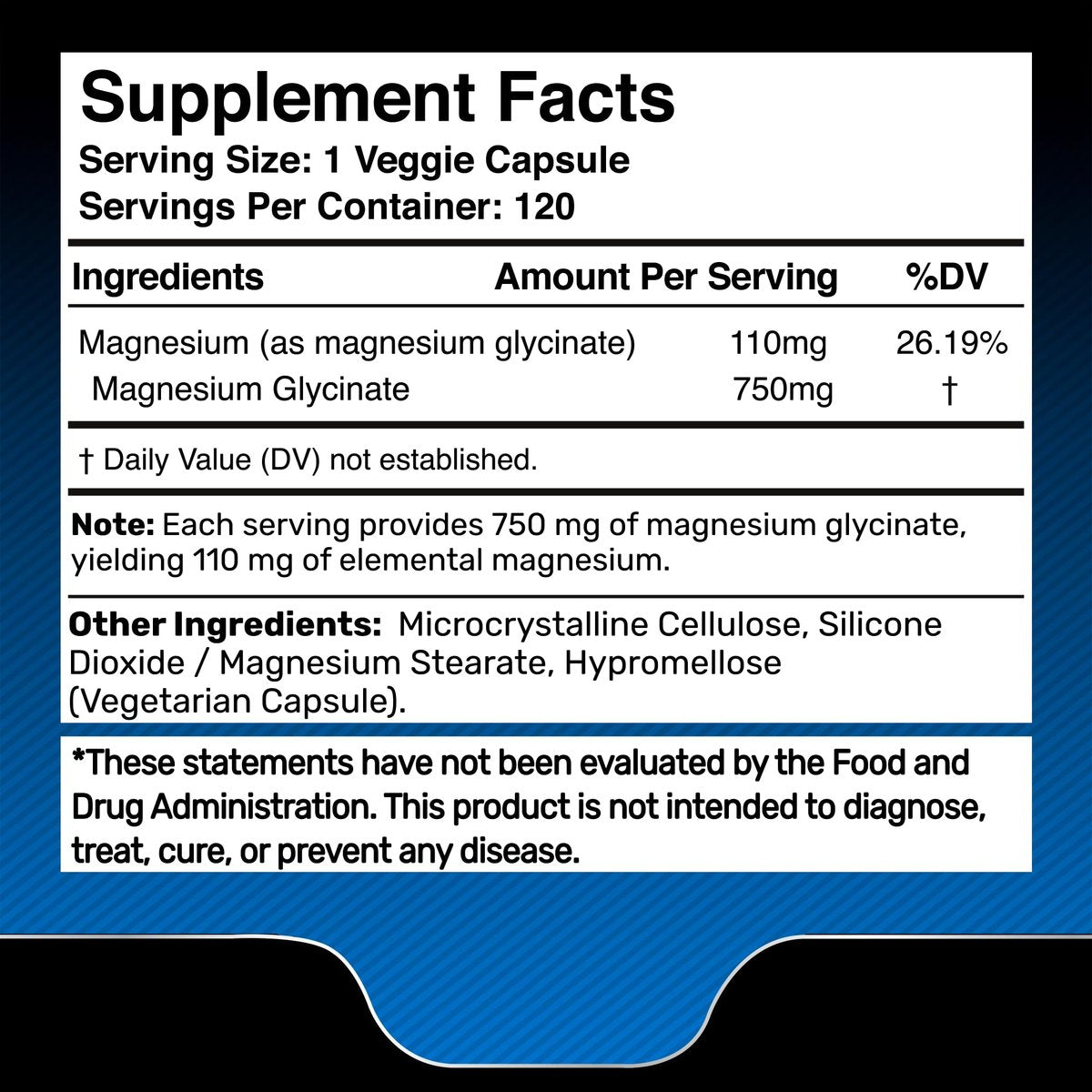 Magnesium Glycinat 750mg | Hochabsorbierendes cheliertes Calm Support für Frauen und Männer - Glicinato De Magnesio, Magnesiumchelat für Herzgesundheit, Schlafunterstützung - 120 Kapseln