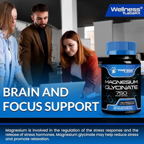 Magnesium Glycinat 750mg | Hochabsorbierendes cheliertes Calm Support für Frauen und Männer - Glicinato De Magnesio, Magnesiumchelat für Herzgesundheit, Schlafunterstützung - 120 Kapseln