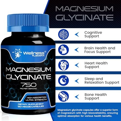 Magnesium Glycinat 750mg | Hochabsorbierendes cheliertes Calm Support für Frauen und Männer - Glicinato De Magnesio, Magnesiumchelat für Herzgesundheit, Schlafunterstützung - 120 Kapseln