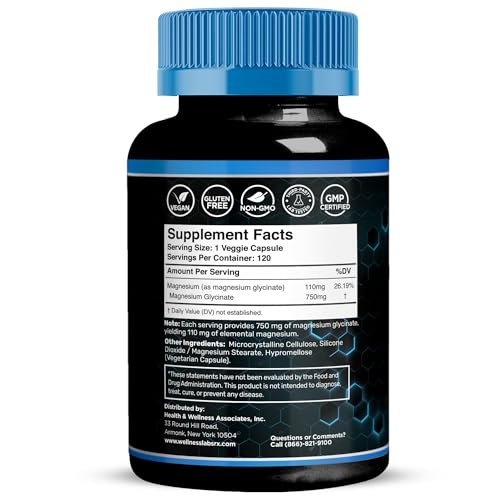 Magnesium Glycinat 750mg | Hochabsorbierendes cheliertes Calm Support für Frauen und Männer - Glicinato De Magnesio, Magnesiumchelat für Herzgesundheit, Schlafunterstützung - 120 Kapseln