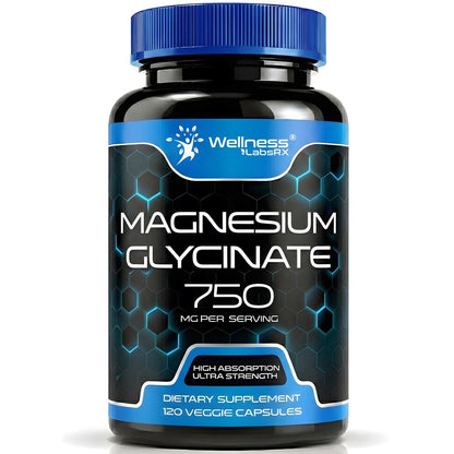 Magnesium Glycinat 750mg | Hochabsorbierendes cheliertes Calm Support für Frauen und Männer - Glicinato De Magnesio, Magnesiumchelat für Herzgesundheit, Schlafunterstützung - 120 Kapseln