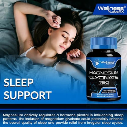 Magnesium Glycinat 750mg | Hochabsorbierendes cheliertes Calm Support für Frauen und Männer - Glicinato De Magnesio, Magnesiumchelat für Herzgesundheit, Schlafunterstützung - 120 Kapseln