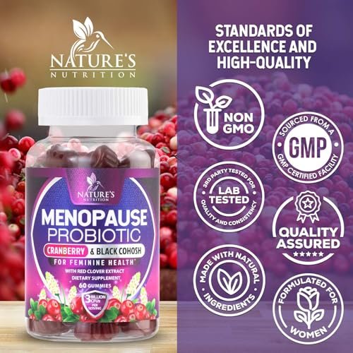 Wechseljahre Gummibärchen - Komplette Probiotika für Frauen - Fortgeschrittene Linderung mit Traubensilberkerze & Cranberry - Unterstützung bei Hitzewallungen & Nachtschweiß - 60 Stück