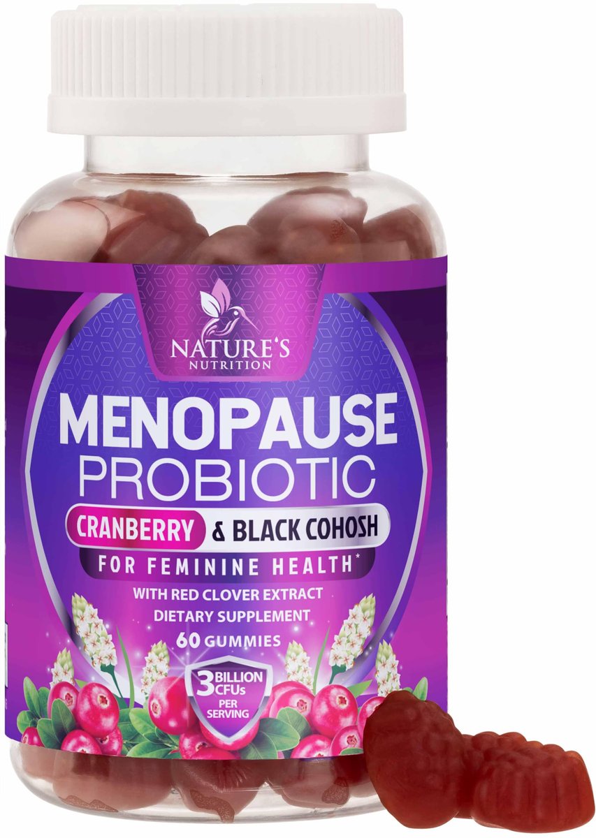 Wechseljahre Gummibärchen - Komplette Probiotika für Frauen - Fortgeschrittene Linderung mit Traubensilberkerze & Cranberry - Unterstützung bei Hitzewallungen & Nachtschweiß - 60 Stück