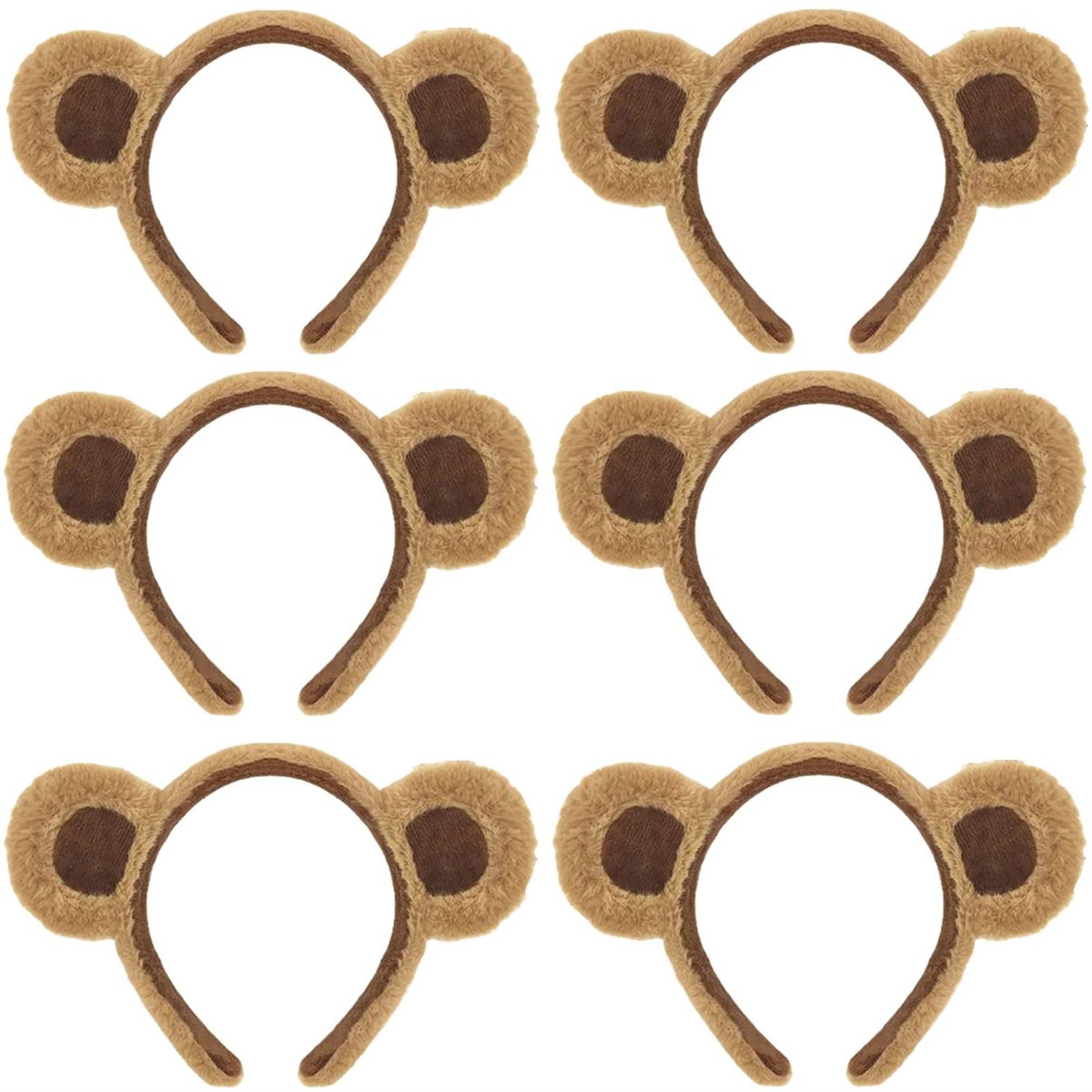 HIPIHOM 6er-Pack Bärenohren-Stirnbänder – Braune Plüsch-Bärenohren-Stirnbänder für Halloween, Weihnachten, Geburtstage und Kostümpartys