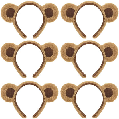 HIPIHOM 6er-Pack Bärenohren-Stirnbänder – Braune Plüsch-Bärenohren-Stirnbänder für Halloween, Weihnachten, Geburtstage und Kostümpartys