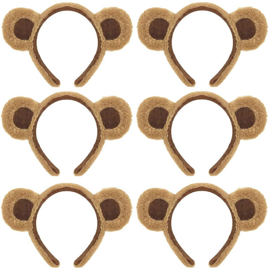 HIPIHOM 6er-Pack Bärenohren-Stirnbänder – Braune Plüsch-Bärenohren-Stirnbänder für Halloween, Weihnachten, Geburtstage und Kostümpartys
