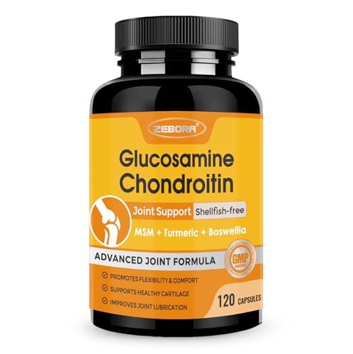 ZEBORA Glucosamin Chondroitin Gelenkunterstützung für Frauen und Männer, mit MSM, Kurkuma, Gelenksupplement, Schalentierfrei, 120 Kapseln