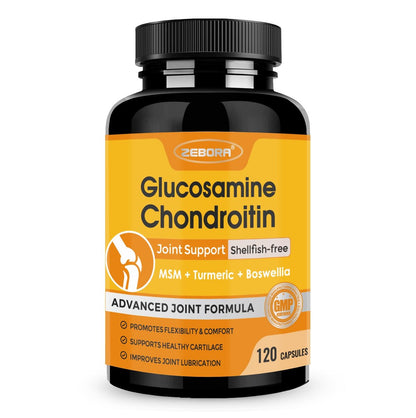 ZEBORA Glucosamin Chondroitin Gelenkunterstützung für Frauen und Männer, mit MSM, Kurkuma, Gelenksupplement, Schalentierfrei, 120 Kapseln
