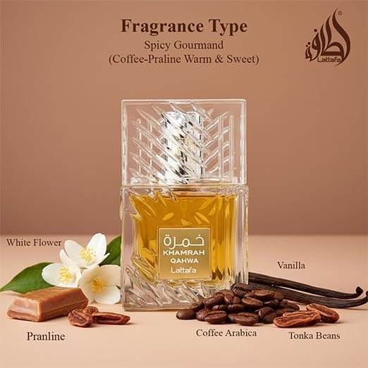 Lattafa Khamrah Qahwa Eau de Parfum – Vanille, warme Gewürze, Zimt, süß – langanhaltender Unisex-Duft, 100 ml