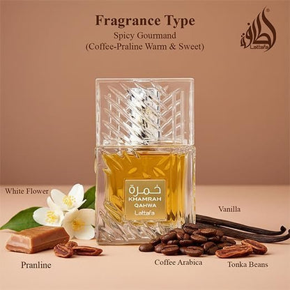 Lattafa Khamrah Qahwa Eau de Parfum – Vanille, warme Gewürze, Zimt, süß – langanhaltender Unisex-Duft, 100 ml