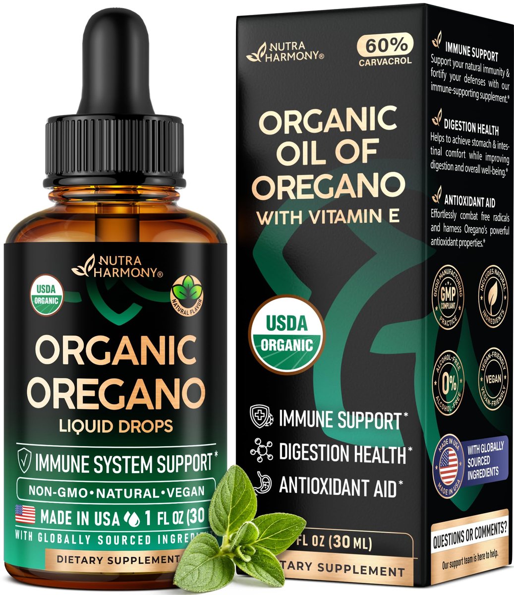 USDA Bio-Öl des Oreganos - Flüssige Tropfen mit Vitamin E - Nahrungsergänzungsmittel für Immununterstützung, Verdauungsgesundheit & Antioxidantien - GMO-frei, vegan & natürlich - 30 ml