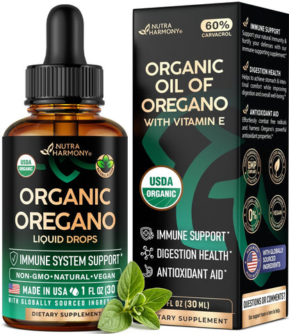 USDA Bio-Öl des Oreganos - Flüssige Tropfen mit Vitamin E - Nahrungsergänzungsmittel für Immununterstützung, Verdauungsgesundheit & Antioxidantien - GMO-frei, vegan & natürlich - 30 ml