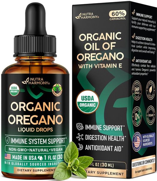 USDA Bio-Öl des Oreganos - Flüssige Tropfen mit Vitamin E - Nahrungsergänzungsmittel für Immununterstützung, Verdauungsgesundheit & Antioxidantien - GMO-frei, vegan & natürlich - 30 ml