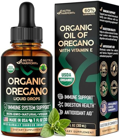 USDA Bio-Öl des Oreganos - Flüssige Tropfen mit Vitamin E - Nahrungsergänzungsmittel für Immununterstützung, Verdauungsgesundheit & Antioxidantien - GMO-frei, vegan & natürlich - 30 ml