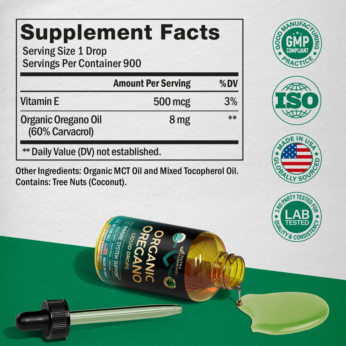 USDA Bio-Öl des Oreganos - Flüssige Tropfen mit Vitamin E - Nahrungsergänzungsmittel für Immununterstützung, Verdauungsgesundheit & Antioxidantien - GMO-frei, vegan & natürlich - 30 ml
