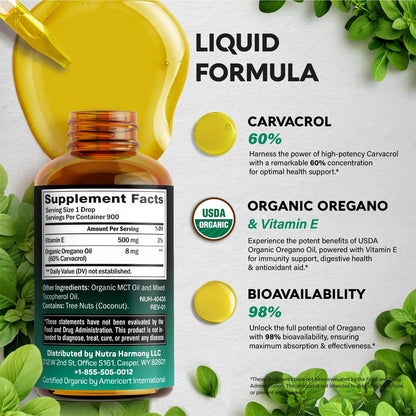 USDA Bio-Öl des Oreganos - Flüssige Tropfen mit Vitamin E - Nahrungsergänzungsmittel für Immununterstützung, Verdauungsgesundheit & Antioxidantien - GMO-frei, vegan & natürlich - 30 ml