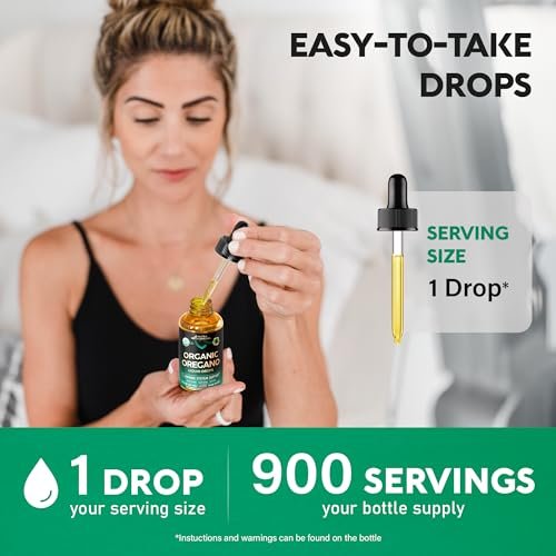 USDA Bio-Öl des Oreganos - Flüssige Tropfen mit Vitamin E - Nahrungsergänzungsmittel für Immununterstützung, Verdauungsgesundheit & Antioxidantien - GMO-frei, vegan & natürlich - 30 ml