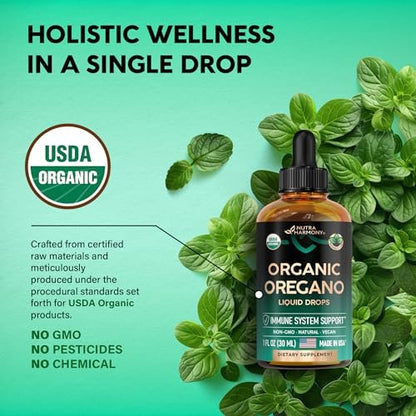 USDA Bio-Öl des Oreganos - Flüssige Tropfen mit Vitamin E - Nahrungsergänzungsmittel für Immununterstützung, Verdauungsgesundheit & Antioxidantien - GMO-frei, vegan & natürlich - 30 ml