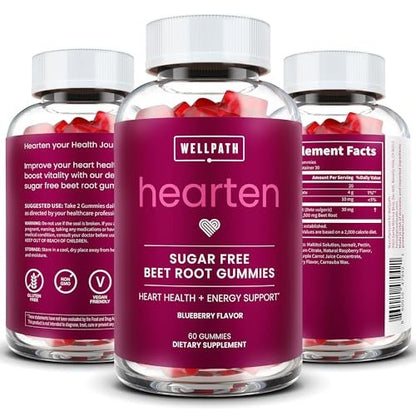 WellPath Rote-Bete-Gummis (Zuckerfrei - Heidelbeergeschmack) 1500 mg | Rote-Bete-Gummis zur Blutdruckunterstützung | Super Stickoxid-Gummis | Leckere Beeren-Bonbons | Antioxidantien | 60 Stück
