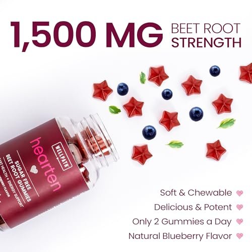 WellPath Rote-Bete-Gummis (Zuckerfrei - Heidelbeergeschmack) 1500 mg | Rote-Bete-Gummis zur Blutdruckunterstützung | Super Stickoxid-Gummis | Leckere Beeren-Bonbons | Antioxidantien | 60 Stück