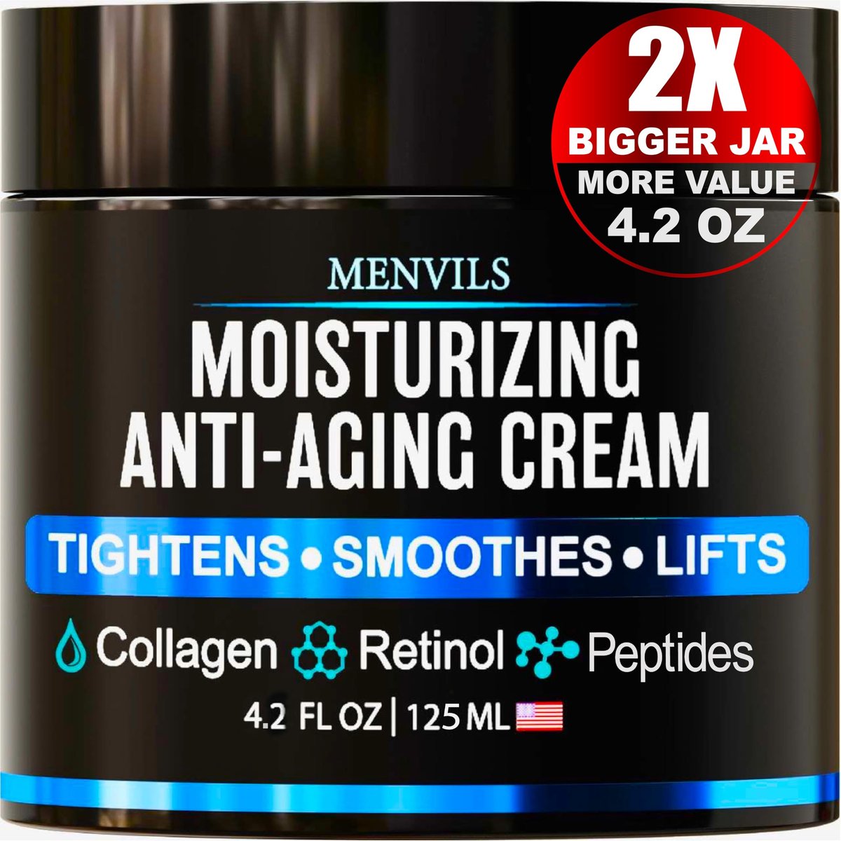 Menvils Männer Gesichtscreme – Anti-Aging & Faltenreduktion – After Shave Lotion mit Kollagen, Retinol, Peptiden, Jojobaöl – Leichte Tages- und Nachtcreme – 120 ml