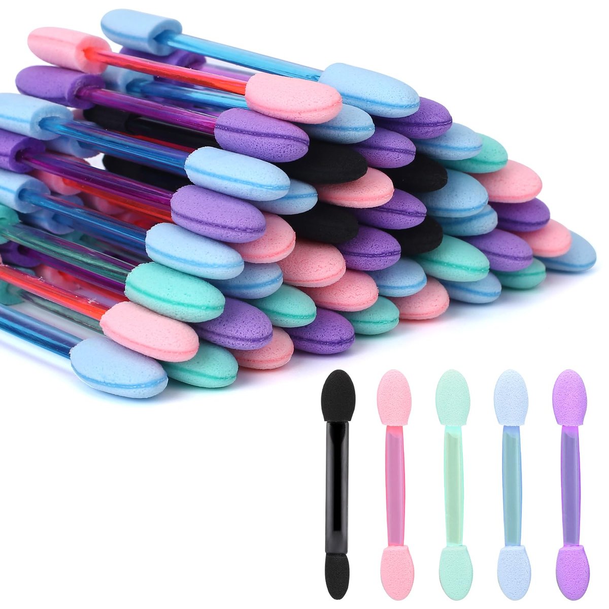 50 Stück Einweg-Eyeshadow-Schwammpinsel, doppelseitig, Lidschatten-Applikator, Kosmetikwerkzeug (Multicolor)