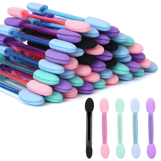 50 Stück Einweg-Eyeshadow-Schwammpinsel, doppelseitig, Lidschatten-Applikator, Kosmetikwerkzeug (Multicolor)