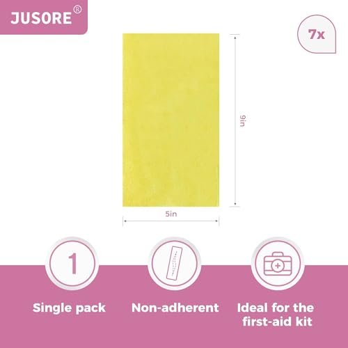 JUSORE Xeroform Petrolatum-Dressing 5"x9" – Medizinische nicht haftende Gaze-Wundauflage für Verbrennungen, Schnittwunden, Hauttransplantationen & chirurgische Einschnitte, 7 einzeln verpackte Stücke