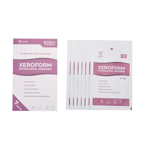JUSORE Xeroform Petrolatum-Dressing 1" x 8" – 10 Stück nicht haftende Mullkissen, weiches Feingaze-Pflaster für Wundversorgung, Verbrennungen, Schürfwunden, Hauttransplantate und chirurgische Schnitte, 10 Einzelpackungen