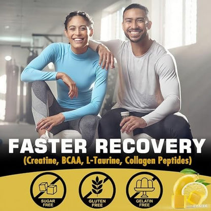 EnvyCure Creatin-Monohydrat-Gummis für Männer und Frauen – mit BCAA, Kollagenpeptiden, L-Taurin, Vitamin B12, D3, 5000 mg (5 g) Creatin-Monohydrat pro Portion, Zitronengeschmack, zuckerfrei, 1 Packung (60 Stück)