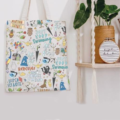 POFULL Märchenfiguren-Collage Tragetasche Kosmetiktasche Geschenk für Frauen Beige