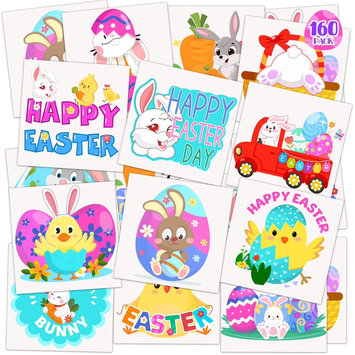 Ostergeschenke für Kinder – 160 temporäre Ostertattoos für Kinder, 2 Zoll, Aufkleber für Ostergeschenke, Osterdekoration, Partygeschenke für Jungen und Mädchen