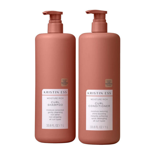 Kristin Ess Hair Curl Shampoo und Conditioner Set für Lockiges Haar - Feuchtigkeitsspendend, Anti-Frizz, Silikonfrei - 1 Liter - 2A-4C Haartypen
