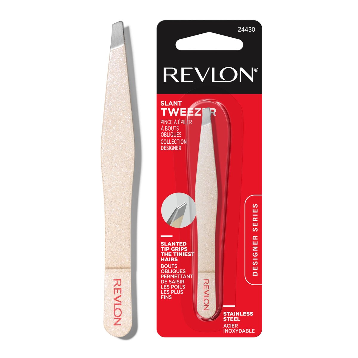 Revlon Designer Series Schrägpinzette – Hochpräzise, langlebiger Edelstahl, Neutral Glam, 1 Stück