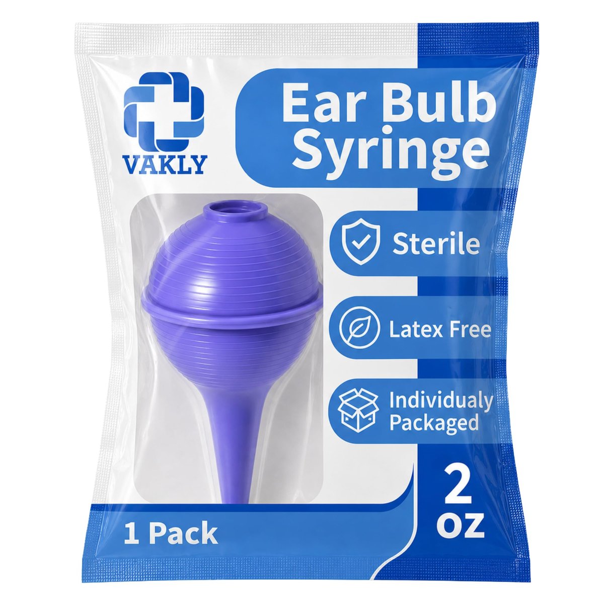 Vakly Sterile Bulb Syringe 2 oz (5er Pack) – Gummibirne zur Ohren- & Nasenreinigung, Ohrenschmalzentfernung & Spülung, einfache Handhabung für Baby & Erwachsene