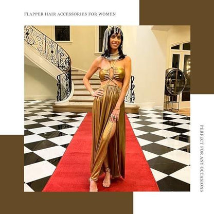 YAEISM Gold Rhinestone Kopfkette mit langen Quasten - Vintage 1920er Jahre Haarkette für Frauen und Mädchen
