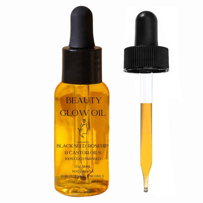 Bio Schwarzkümmelöl, Hagebuttenöl, Rizinusöl Kaltgepresst für das Gesicht - Anti-Aging Wunder Gesichtsfeuchtigkeitsserum Natürliche Hautpflege Stärkend Hydratisiert Haut Feuchtigkeitsspendender Beauty Glow Oil 1 Fl Oz/30mL