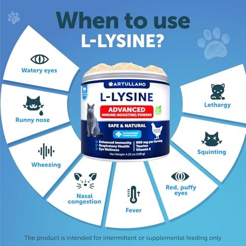 L-Lysin für Katzen - Lysinpulver Ergänzung - 900mg/Portion - Immununterstützung für Katzen & Kätzchen - Niesen, laufende Nase, tränende Augen, Erkältung, Augengesundheit, Atemwegsgesundheit - mit Taurin