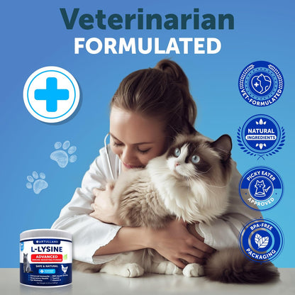 L-Lysin für Katzen - Lysinpulver Ergänzung - 900mg/Portion - Immununterstützung für Katzen & Kätzchen - Niesen, laufende Nase, tränende Augen, Erkältung, Augengesundheit, Atemwegsgesundheit - mit Taurin