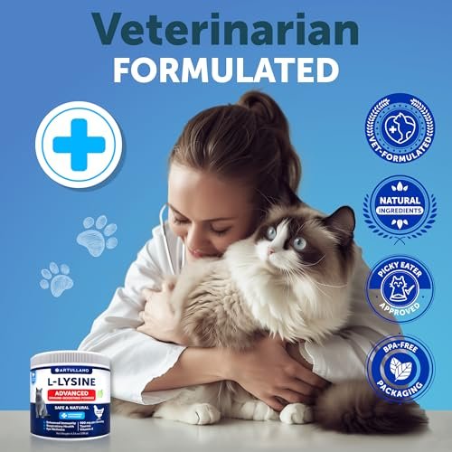 L-Lysin für Katzen - Lysinpulver Ergänzung - 900mg/Portion - Immununterstützung für Katzen & Kätzchen - Niesen, laufende Nase, tränende Augen, Erkältung, Augengesundheit, Atemwegsgesundheit - mit Taurin