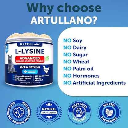 L-Lysin für Katzen - Lysinpulver Ergänzung - 900mg/Portion - Immununterstützung für Katzen & Kätzchen - Niesen, laufende Nase, tränende Augen, Erkältung, Augengesundheit, Atemwegsgesundheit - mit Taurin